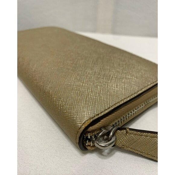 Coach Crossgrain Leather Zip Around Wallet Front Pocket Gold - Picture 12 of 12